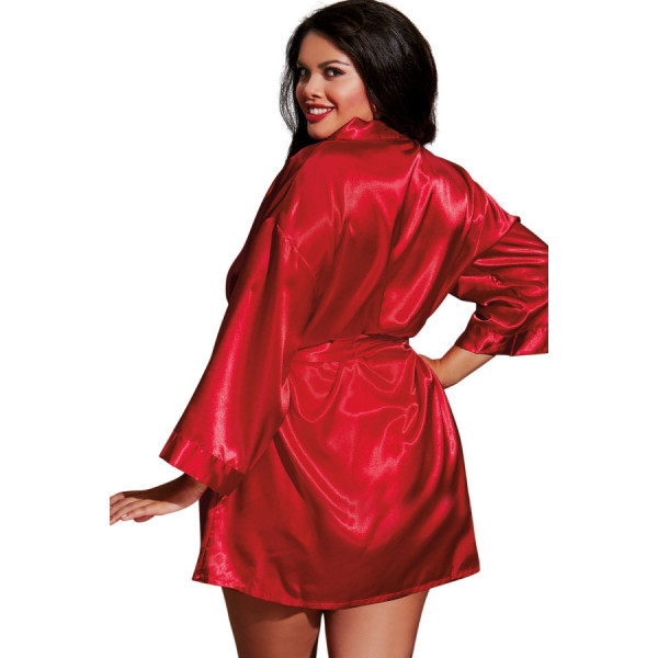 Nuisette grande taille rouge avec peignoir satinés 